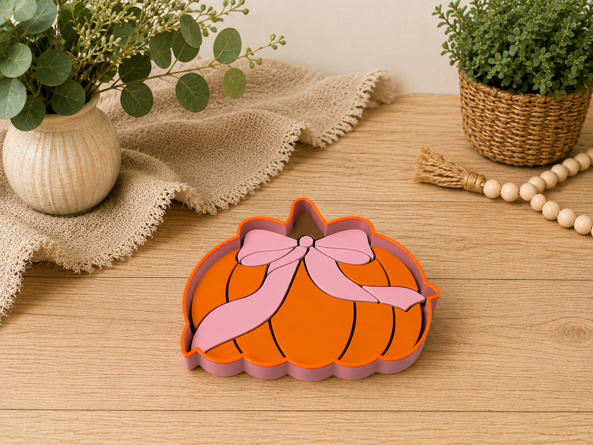 Pink Bow Pumpkin Trinket XL Tray