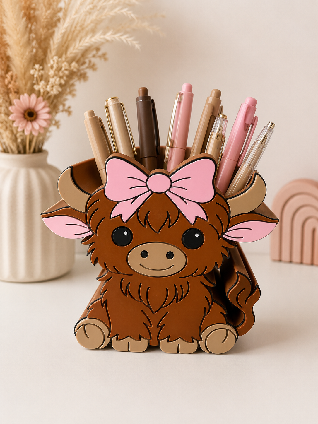 Highland Cow Bow Pen Holder