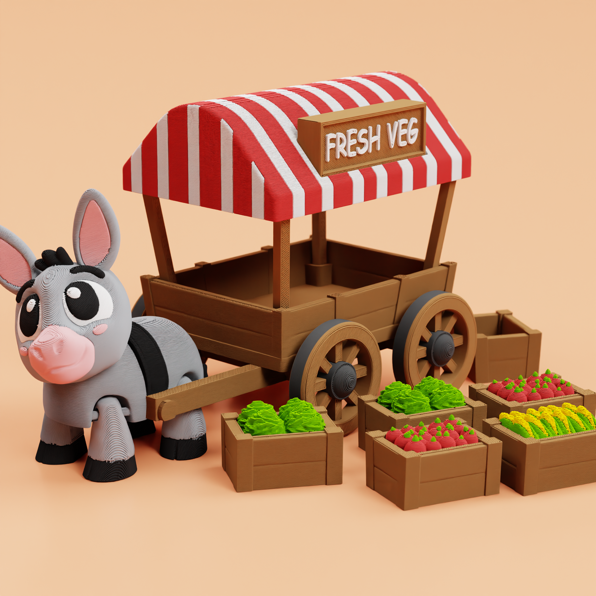 Donkey Vegetable Market Cart Playset